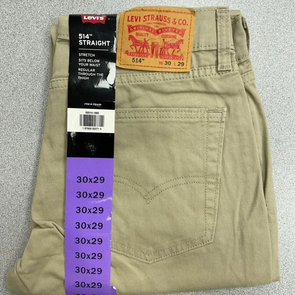 NEW Levis 514 Men's W30 L29 Straight Stretch Khaki Pants Regular Fit G1649